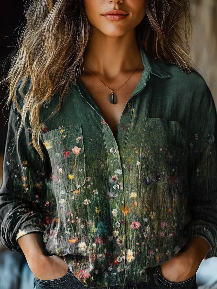 Women's Vintage Floral Art Print Casual Long Sleeve Comfortable Cotton