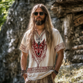 Men's Retro Viking Wolf Rune Print Casual T-shirt artswardrobe