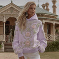 Comstylish Women's Vintage Flower Embroidery Art Long Sleeve Casual Hoodie