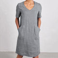 Women's Retro Solid Color Cotton And Linen V-neck Pocket Dress artswardrobe