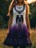 Mystical Viking Raven Embroidered Linen Tank Dress artswardrobe