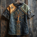 Men's Viking Tree Of Life Embroidery Patchwork Print Shirt artswardrobe