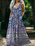 Women's Floral Embellished Pattern Art Print Round Neck Sleeveless Cot
