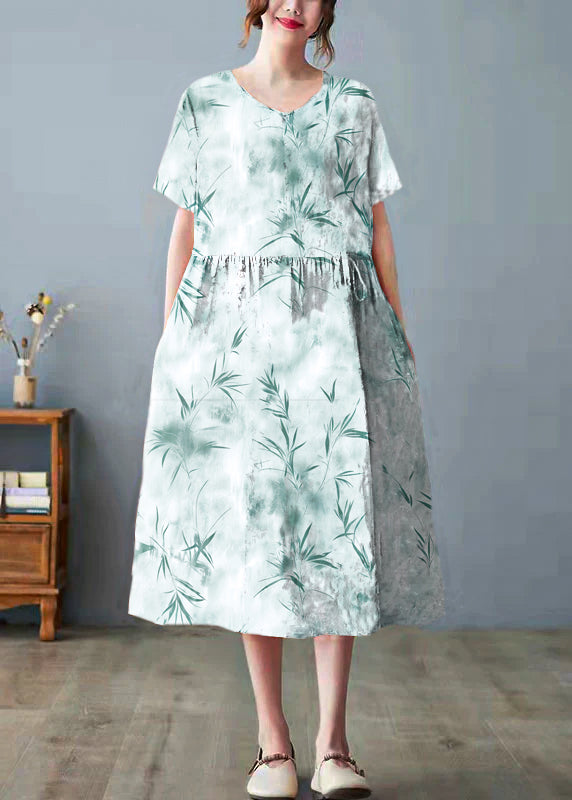 Yellow Leopard Print Bamboo Pockets Print O Neck Dress