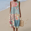 Vintage Loose Floral Patchwork Art Linen Tank Dress artswardrobe