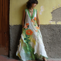 Comstylish Women's Retro Floral Line Stitching Sleeveless Long Dress