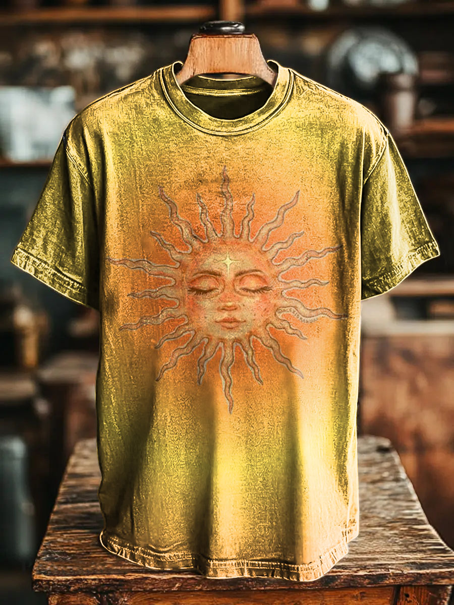 Retro Sun Gradation Vintage Art Print Casual T-shirt For Men And Women
