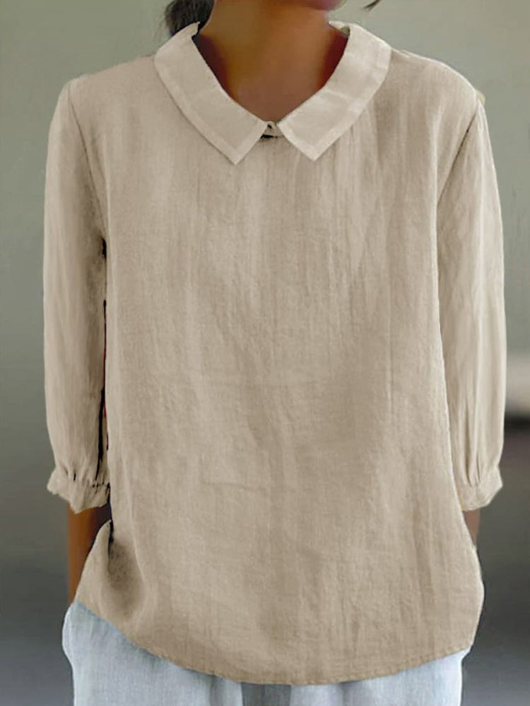 Comstylish Loose Lapel Seven Sleeve Linen Blend Cozy Shirt