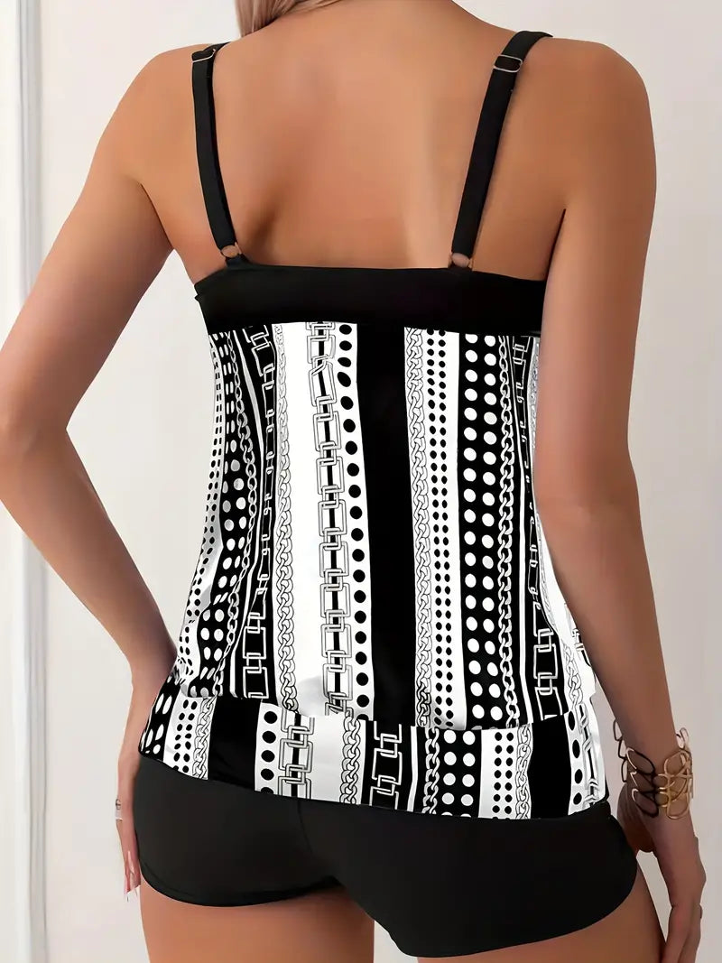 KS | Striped tankini with print