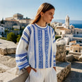 Greek Key Linen Women's Crew Neck Shirt artswardrobe