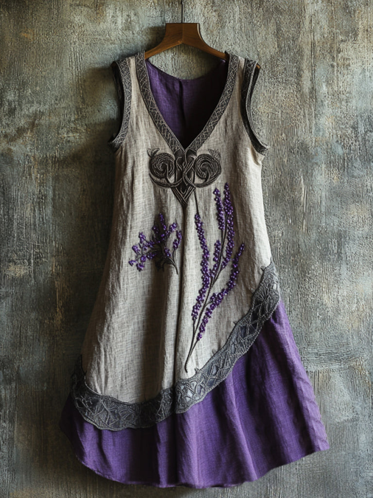 Vintage Celtic Knot With Lavender Art Linen Tank Dress artswardrobe