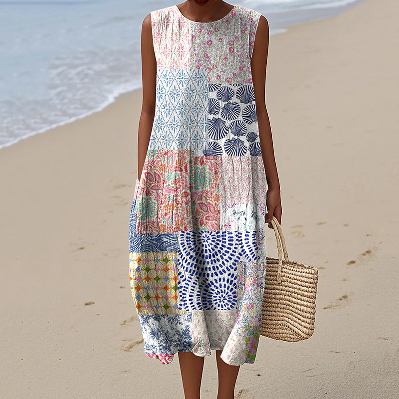 Women's Floral Art Pattern Design Midi Tank Dress artswardrobe
