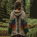 Women's Celtic Knot Retro Rainbow Chunky Knit Hooded Cardigan elevenforest