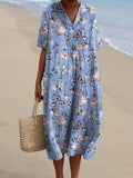 Spring Butterfly And Floral Pattern Printed Women's Flowy Dress