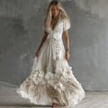 Women's Vintage Boho Floral Art  Short-sleeved Maxi Dress