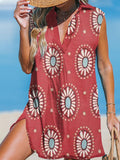 Women's Geometric Floral Printed Casual V-Neck Beach Dress