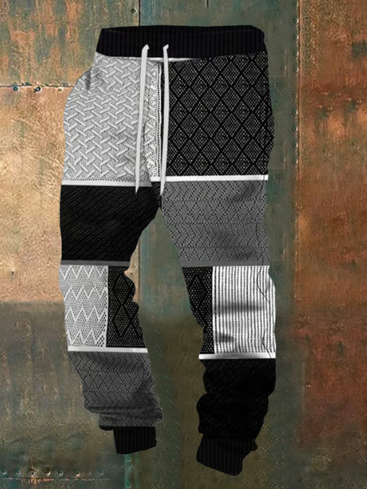 Men's Retro Western Textured Print Elastic Waist Tie-Up Sweatpants elevenforest