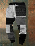 Men's Retro Western Textured Print Elastic Waist Tie-Up Sweatpants elevenforest