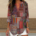 Comstylish Women's Western Geometric Pattern Linen Blend Vintage Shirt