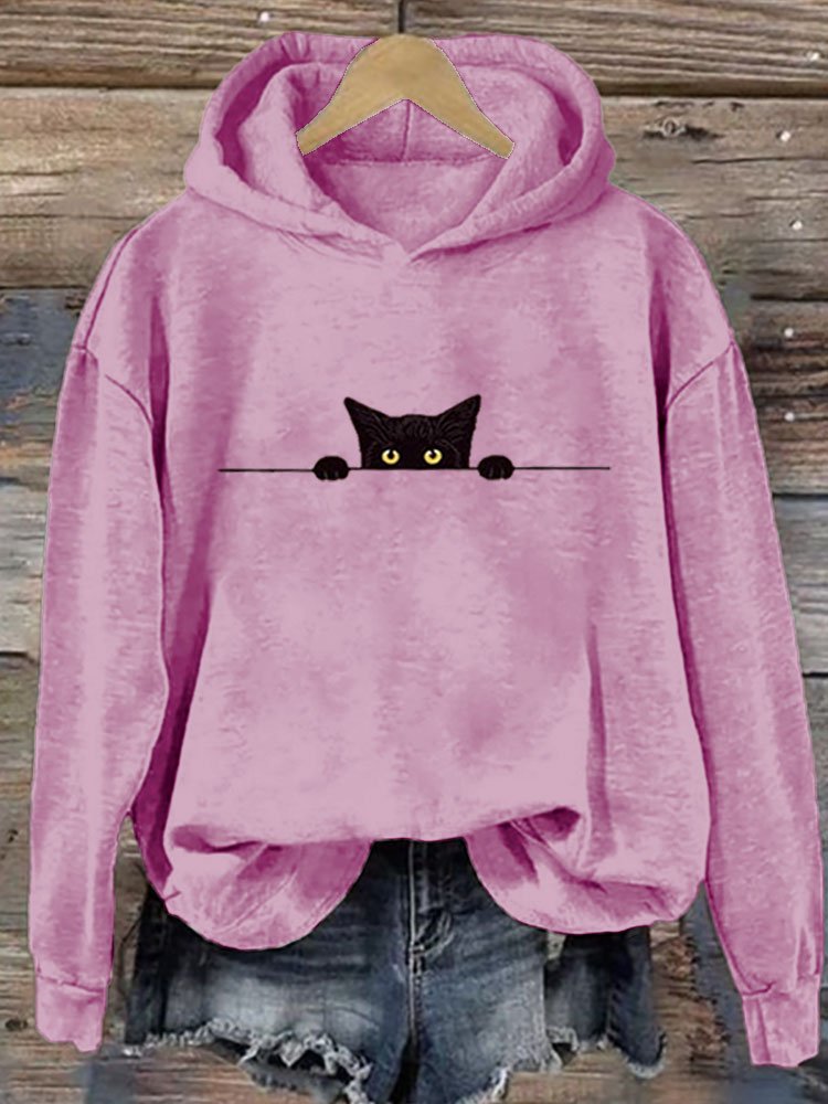 Comstylish Women's Casual Funny Black Cat Print Hoodie
