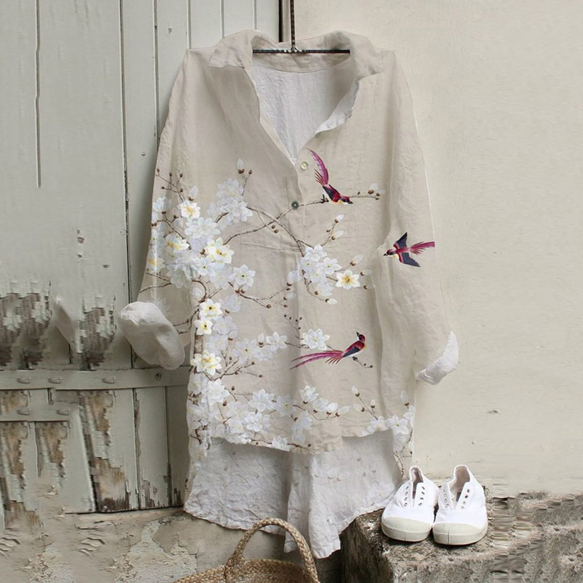 Comstylish Floral Print Casual Long Sleeve Shirt