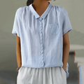Comstylish Casual Lapel Button Design Cotton And Linen Shirt