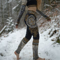 Comstylish Vintage Viking Style Gilded Celtic Knot Stitch Worn-in Leggings