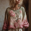 Women's Vintage Cranes And Floral Art Casual Cotton And Linen Shirt artswardrobe