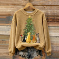 Women's Christmas Cats And Dogs Embroidery Art Comfort Plush Sweatshirt