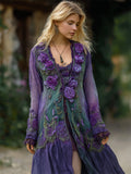 Vintage Purple Roses Fiber Art Forest Dyed Flowy Linen Cardigan artswardrobe