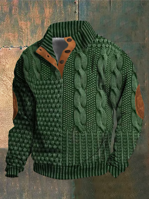 Men's Casual Retro Print Stand Collar Button Sweatshirt elevenforest