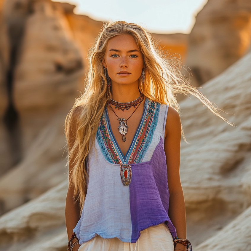 Women's Loose Bohemia Ethnic Style Linen Sleeveless Top artswardrobe