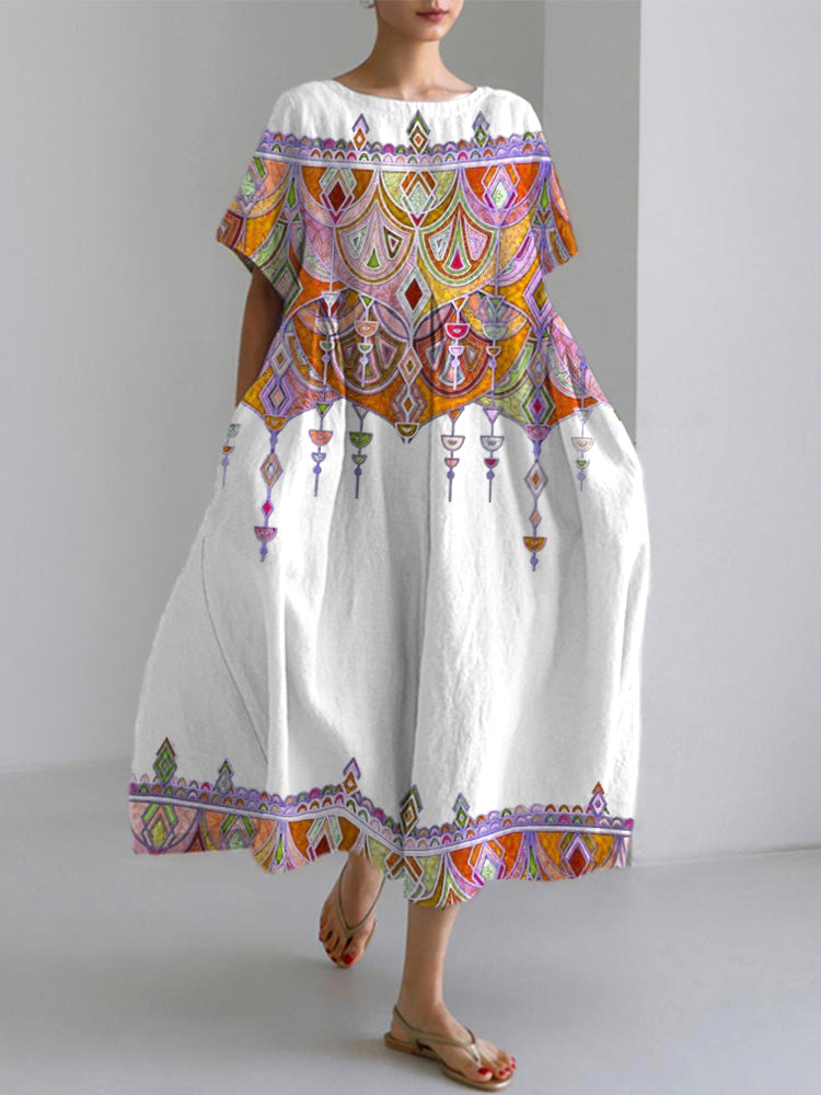 Comstylish Bohemian Holiday Style  Linen Blend Dress