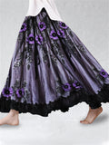Purple Floral Lace Hem Layered Flowy Wide Skirt artswardrobe