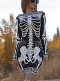 Comstylish Women's Ancient Halloween Anatomy Art And Rose Knitted Round Neck Dress