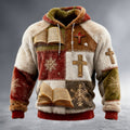 Comstylish Men's Christmas Faith Patchwork Print Plush Warm Hoodie
