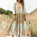Women's Mandala Embellished Pattern Art Print Cotton Crew Neck Dress