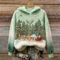Women's Retro Christmas Tree Pattern Casual Hooded Sweatshirt