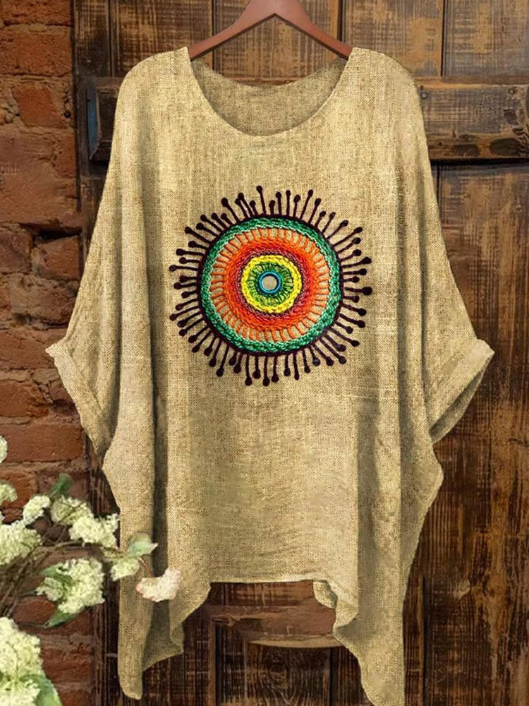Comstylish Women's Psychedelic Collage Sunflower Retro Hippie Art Pattern Print Short Sleeve Top