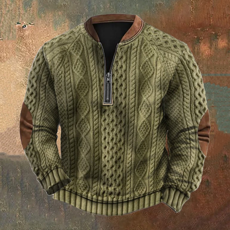 Men's Vintage Knit Print Zip-Up Sweatshirt elevenforest