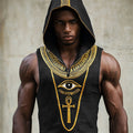 Men's Eye Of Horus Ankh Ancient Egyptian Hooded Linen Tank artswardrobe