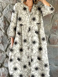 Women's Resort Art Rose Floral Pattern Cotton Shirt Dress