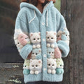 Comstylish Cute Colorful Cat Art Plush Hooded Cardigan