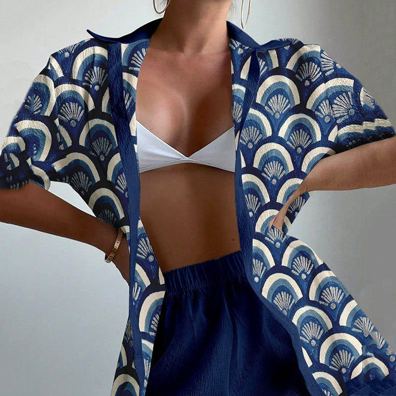 Women's Retro Art Fan Print Two-piece Set artswardrobe