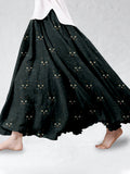Comstylish Cute Cat Face Pattern Linen Blend Flowy Wide Skirt