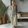 Vintage Marble Texture Collection Retro Bohemia Gradient Gilded Pattern Linen Maxi Dress artswardrobe