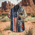 Men's American Flag Independence Day Contrast Patchwork Sun Linen T-shirt artswardrobe