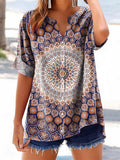 Women's Vintage Ethnic Floral Art Print Casual Cotton And Linen Shirt