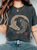 Comstylish Carp Fish Contrast Japanese Lino Art Vintage T Shirt