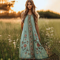 Retro Bohemian Floral Art Linen Comfy Tank Dress artswardrobe